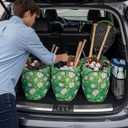 12-pack Baseball Party Tote Bags for Women - Large 15 x 16 x 5 in Durable Reusable Foldable Green Shopping Bags with Handles, Machine Washable, Ideal for Family, Travel & Gifts