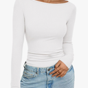 PRETTYGARDEN Long Sleeve Shirts for Women 2025 Fall Boat Neck Ribbed Knit Ruched Fitted Going Out Tops Casual Basic Tees, Size -M