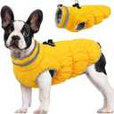 FUAMEY Dog Coat for Small Dogs,Waterproof Dog Winter Jacket with Harness Built in Puppy Cold Weather Coats Reflective Pet Vest with Zipper Warm Fleece Dogs Snowsuit Windproof Yellow S