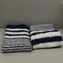 Starryle Bathroom Rugs Set 2 Piece, Extra Soft and Absorbent Fluffy Striped Chenille Bath Mat Rug Set, Non Slip Bathroom Floor Mat, Machine Washable (21" x 47" Plus 20" x 32", Navy Blue)