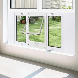 Full-Size Window Pet Door for Cat&Small Dog, Fits 24"-28" Width Windows, Quick-Fit Cat Door Window Insert, 4 Locking Mechanisms, Magnetic Closure Cat Door for Window,Aluminum Frame Pet Door for Window