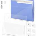 BEZONO 2 Pack 13 Inch Acrylic Wall File Holder with 6 No-Drill Adhesive Stickers and Side Openings for Multi-Size Storage (translucent)