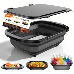 Collapsible BBQ Prep Tubs with Titanium Cutting Board, Large-Capacity5.3Gal/20LFoldable Cutting Board, with Locking Lid, Strong Sealing and Leak-Proof Design. Suitable for Kitchen and Outdoor.