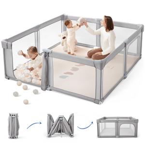 Sweeby Baby Playpen, 59x59 Inch Baby Gate Foldable Playpens for Babies and Toddlers, Extra Large Playpen with Door Play Yard for Kids Fence Indoor and Outdoor Play Pen, Gray