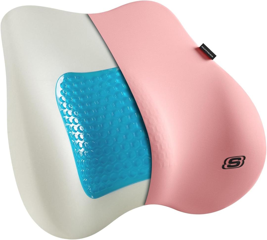 Skechers Lumbar Pillow Premium Gel & Memory Foam, Lumbar Support Pillow for Office,Chair Lower Back Pain Relief Lumbar Pillow,Ergonomic Back Support Pillow for Office Chair,Car,Home,Travel,Pink