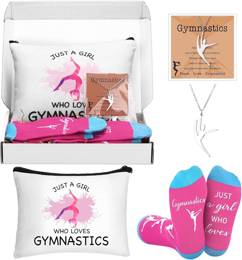 5 Pcs Gymnastics Gifts for Women Party Favors Players Team Gift Players Makeup Bag Necklace Earrings Socks for Women Birthday Decorations Valentine Athlete Gifts Sport Stuff Accessories