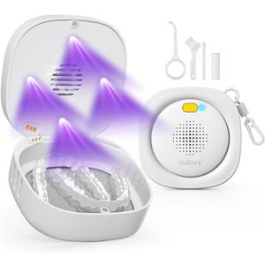 Nulaxy UVC Retainer Case with Fan, Magnetic Closure Aligner Case Includes Vent Holes and Mirror, Portable Retainer Box with Removal Tool and Brush, White