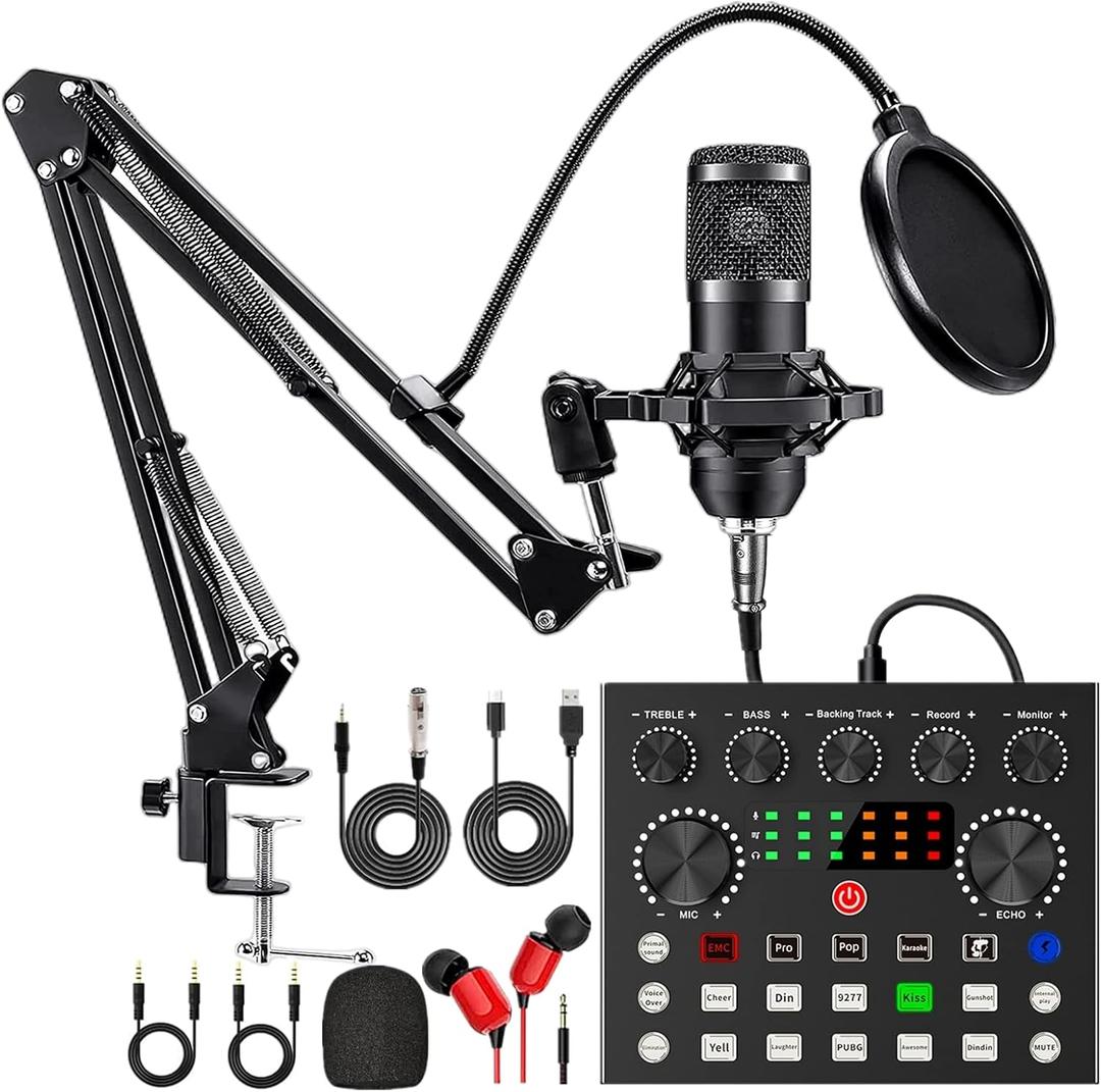 CofeLife Podcast Equipment Bundle, BM800 Podcast Microphone Bundle with V8s Voice Changer, Condenser Microphone Recording Studio Package for Podcasting Live Streaming Singing PC Mobile TikTok YouTube