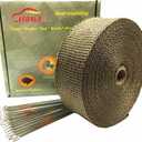 LEDAUT 2" x 50' Titanium Exhaust Heat Wrap Roll for Motorcycle Fiberglass Heat Shield Tape with Stainless Ties