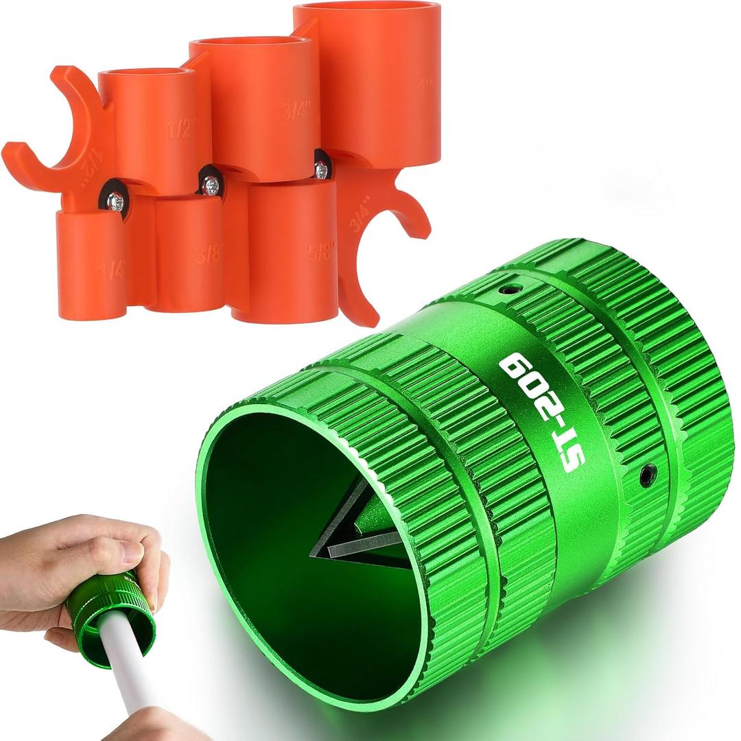 Dreyoo 1/4'' - 1'' Depth Gauge and Pipe Deburring Tool Kit, 1/4'' to 1-5/8'' Inner Outer Reamer Pipe Tubing Chamfer Tool for Copper, PEX, PVC, CPVC, Brass, Aluminum Inner/Outer Tubing Deburring