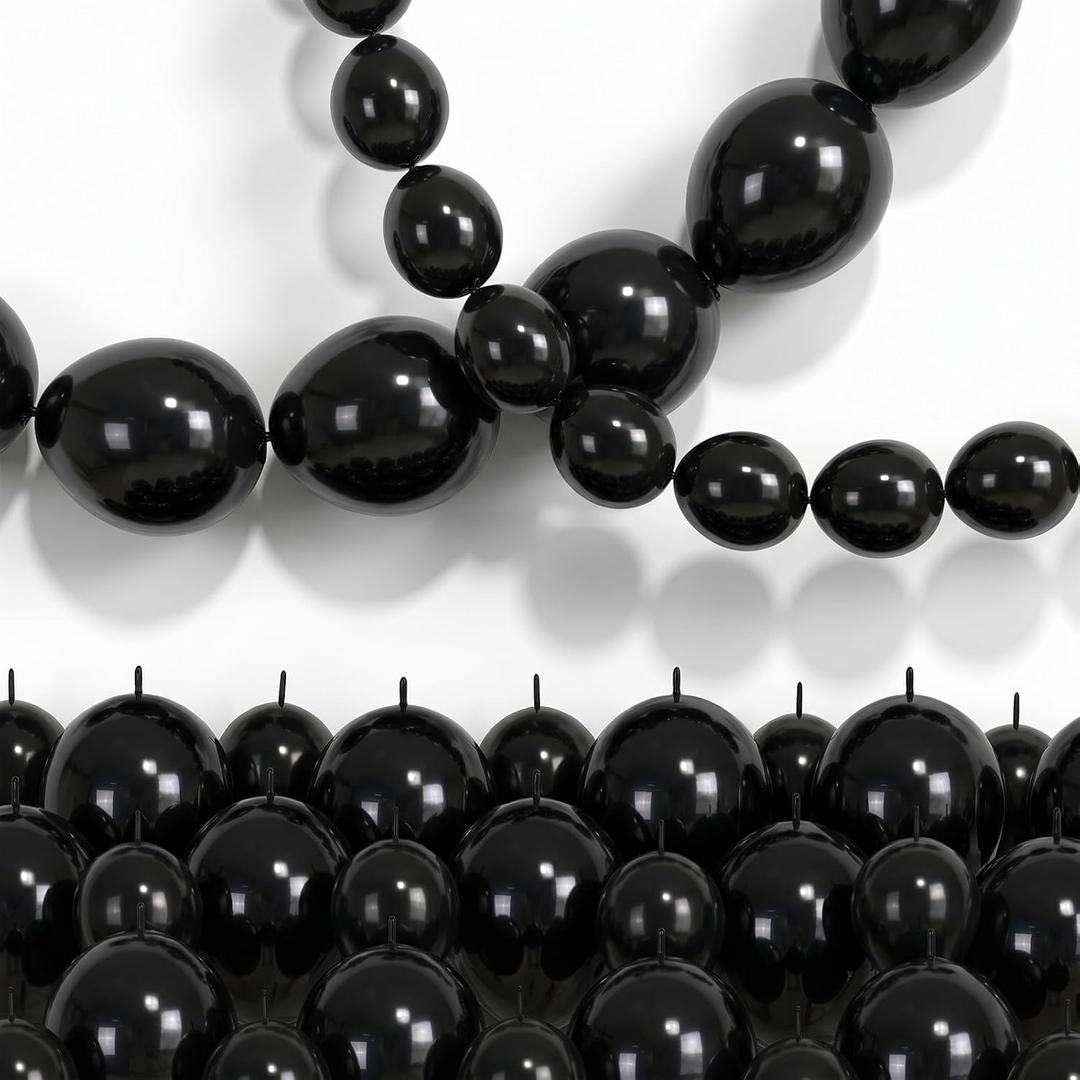 Black Linking Balloons, 120PCS Linked Balloon for Balloon Wall Arch Garland, Quick Link Balloons for Halloween Wedding Birthday Baby Shower Engagement Graduation New Years Party Decorations