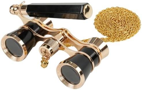 BOSTRON 3X25 Opera Glasses Binoculars Compact with Adjustable Handle & Chain, Portable Vintage Theater Glasses Mini Binoculars for Adults Women Kids for Music Concerts Opera Houses Cinema（Black）