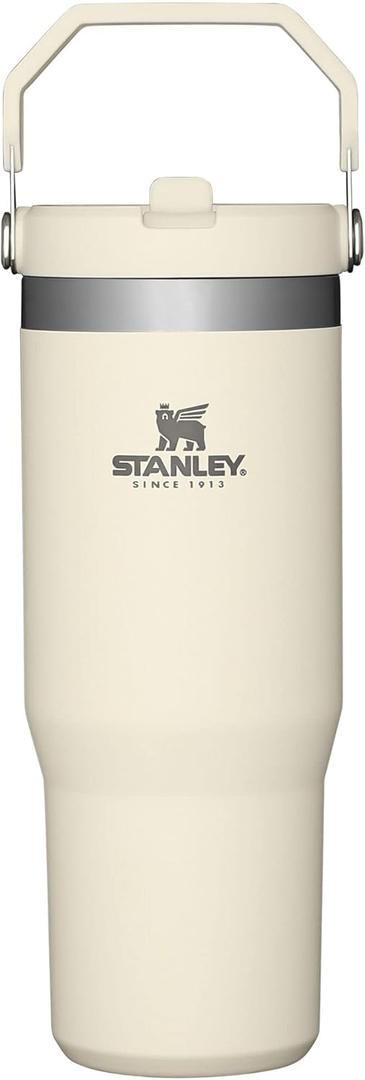 STANLEY IceFlow Flip Straw Tumbler with Handle 30 oz | Twist On Lid and Flip Up Straw | Leak Resistant Water Bottle | Insulated Stainless Steel |BPA-Free | Cream