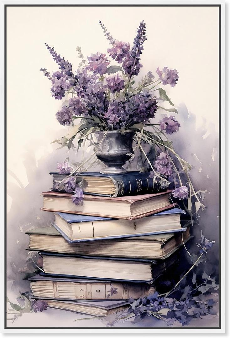 Lavender Scent Reading Time Canvas Delicate Farmhouse Wall Art, White Frame, 16" x 24" (25L" x 17W")
