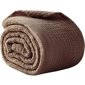 No Brand 100% Cotton King Size Blankets for Bed 108" x 90", 6 Layers Cooling and Soft Muslin Throw Blanket, Lightweight Quilt Bedspread Coverlet, Gauze Blanket for Adults All Season, Linen Brown