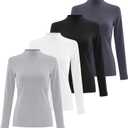 4 Pack Women's Long Sleeve Underscrub Shirt Mock Neck Slim Fit Tops Lightweight Thermal Base Layer Scrubs Undershirts (M)