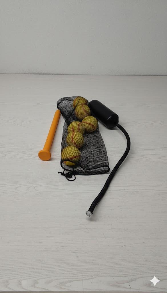 NaxKizo Rope Bat  Baseball & Softball Rope Bat Swing Trainer, Baseball Training Equipment  Includes Swing Trainer with 6 Foam Baseballs & Tote Bag