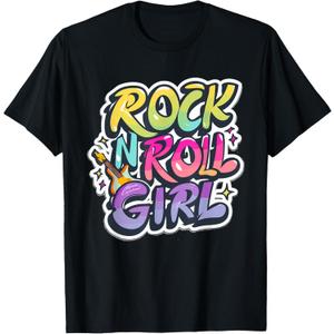 Band Shirts for Kids Rock N Roll Girl Rock and Roll Costume T-Shirt (Small, Black)
