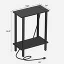 TUTOTAK Small End Table with Charging Station, Narrow Side Table with USB Ports and Outlets, Set of 2, Skinny Sofa Table, Slim Nightstand, Living Room, Bed Room, Black TB01BK0602