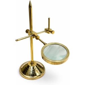 Vintage Brass Magnifying Glass with Stand, 3-inch Lens, 9-inch Height, Adjustable Desktop Magnifier