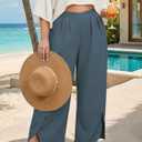 AOVDE Womens Plus Size Palazzo Pants Baggy Wide Leg Pants Elastic Crossover Waist Pleated Front Trousers with Pockets (Blue)