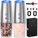 FORLIM Gravity Electric Salt and Pepper Grinder Set, USB Rechargeable Large Capacity Salt Grinder, Automatic One-Click Grinding One Hand Operated Adjustable Coarseness Pepper Mill(Silver) (XL)