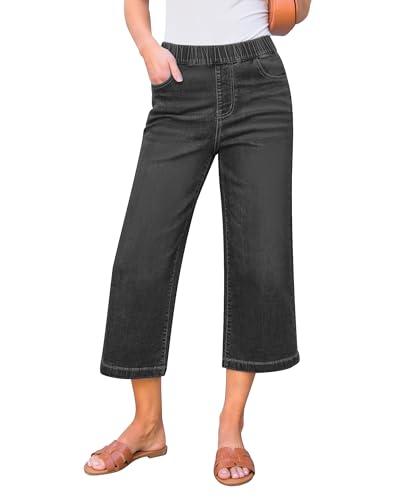 GRAPENT Stretch Jeans for Women Jean Capri Pants for Women Cropped Jeans for Summer Wide Leg Capris Wide Legged Pants for Spring Womens Cropped Jean Capris Color Washed Black XX-Large Size 20 to 22