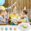 4 Sets Dinosaur Fun Kids Plates with Cups Plates Dinnerware Set for Toddlers Creatively Drop Resistant Cute Plastic Dishes Dishwasher Safe