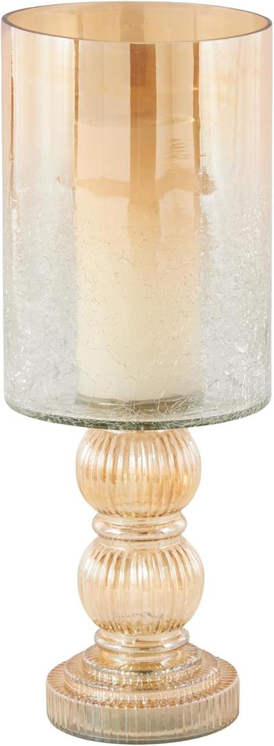 Deco 79 Glass Handmade Turned Style Pillar Hurricane Lamp with Faux Mercury Glass finish, 6" x 6" x 16", Gold (CONVENIENTLY SIZED)