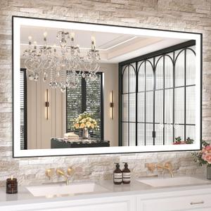 LED Bathroom Mirror with Black Frame, 48" X30"