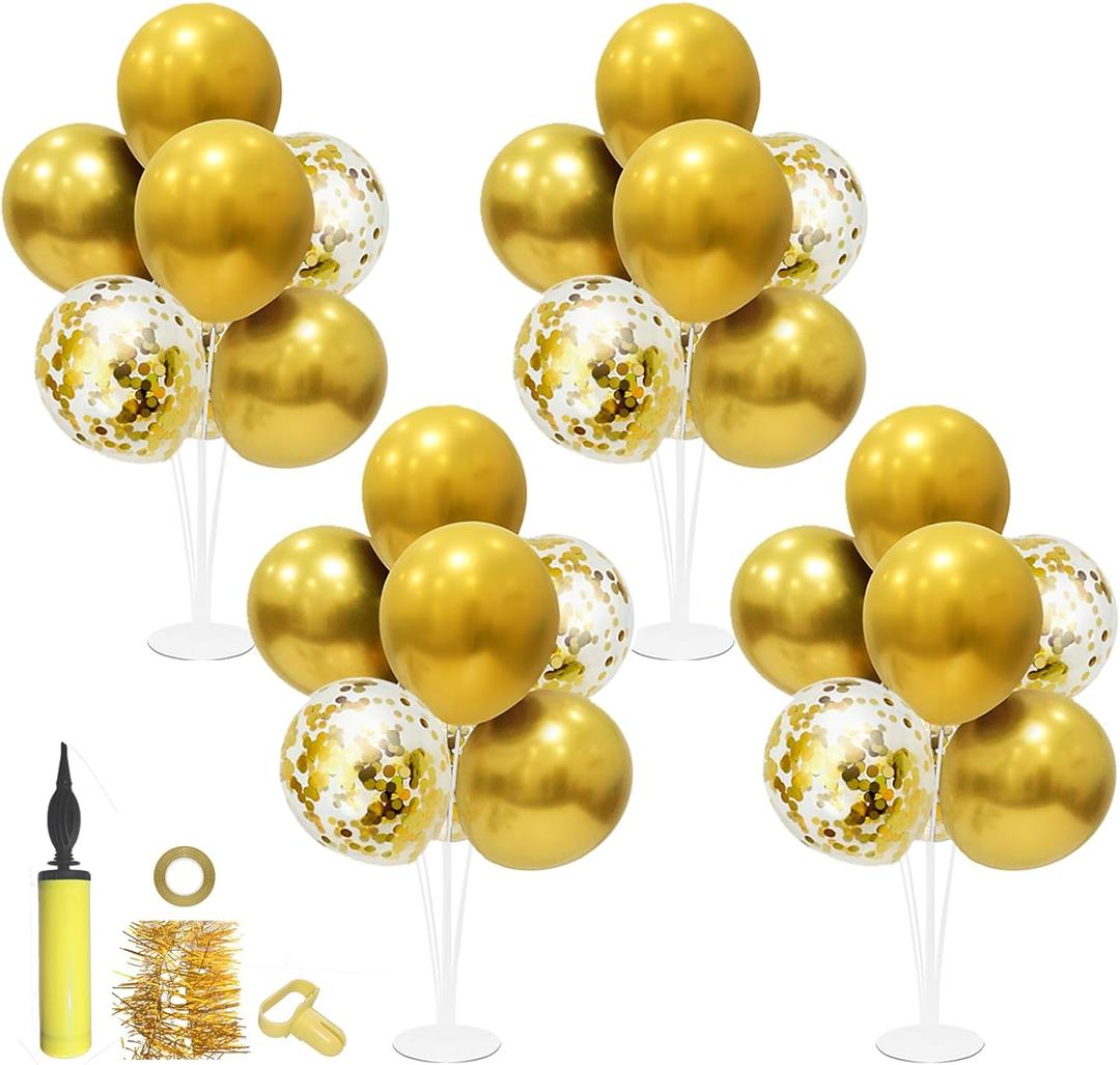 ZJDHPTY Gold Party Decorations,4 Set Balloon Stand with Pump and Gold Balloons for Birthday Bridal Shower Wedding Anniversary Retirement Mother's Day Father's Day New Year Graduation Decorations 2026