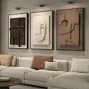 3D Large Framed Brown Abstract Wall Art for Living Room, 3Piece 24x36 In, 24"w X 36"h X 3pcs