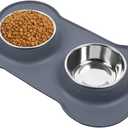 AsFrost Dog Food Bowls Stainless Steel Dog Food and Water Bowl Set, Dog Dishes No Spill Non Slip Silicone Mat, Dog Bowls for Small Medium Size Dogs Cat Puppy Pet Food Feeding Bowls, Grey, 12oz