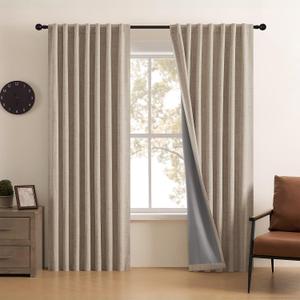 CUCRAF Natural Linen 100% Blackout Curtains 108 Inch Length 2 Panels Set, Back Tab and Rod Pocket Curtain for Living Room Bedroom, Room Darkening Window Drapes Thermal Insulated, (37x108 inch, Linen)