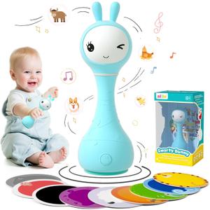 alilo Smarty Bunny Baby Rattle Musical Light Up Toys, Infants Newborns Baby Toys 0-3-6-12-18-24 Months, 1 Year Old Boy Girl Gifts, 4 Music Modes and Color Recognition Function with 9 Color Card (Blue)
