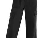EXARUS Girls Jeans Cargo Denim Teen Hiking Pants Wide Leg Straight Baggy Elastic High Waistband Pockets Kids 8-14 Years (Black)