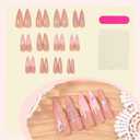 24Pcs Long Stiletto Press on Nails Pink French Tip Fake Nails with 3D Bow Rhinestone Design Valentines Glue on Nail Artificial Acrylic Nails Press ons Reusable Stick on Nail for Women Stiletto Nail