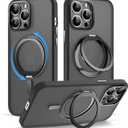 For iPhone 13 Pro Case with Invisible Magnetic Stand, Military Drop Protection, Compatible with MagSafe, 360 Rotatable Magnetic Ring Kickstand, Shockproof Waterproof Clear Phone Cover, Black