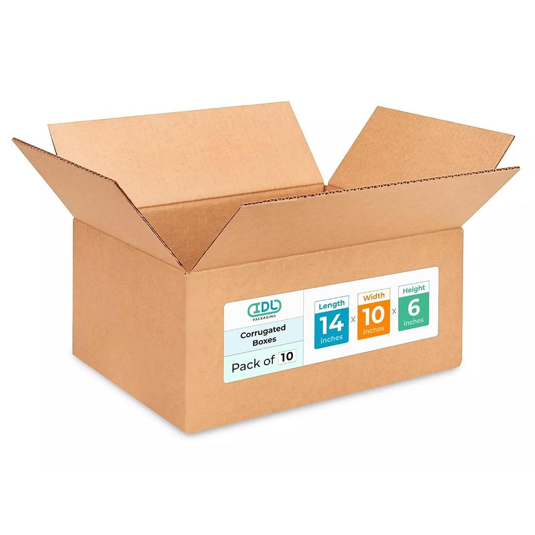Medium Moving & Shipping Boxes 14x10x6 inches (10-Pack) - Extra Strength 200 lb vs Regular - USA-Made Corrugated Cardboard Boxes for Delivery - Box for Shipping & Packaging by IDL Packaging