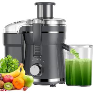 Juicer Machine, 500W Centrifugal Juicer Extractor with 3 Speed & Wide Mouth 3 Feed Chute for Fruit Vegetable, High Yield Juicer Included Cleaning Brush for Easy to Clean (Dark Grey)