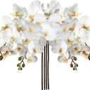 DILATATA 4 Pcs Artificial Orchid Stems with 9 Large Flowers Real Touch Phalaenopsis Orchids Flowers Fake Flower Branches 31.5" Tall for Home Arrangement -White Green Orchid