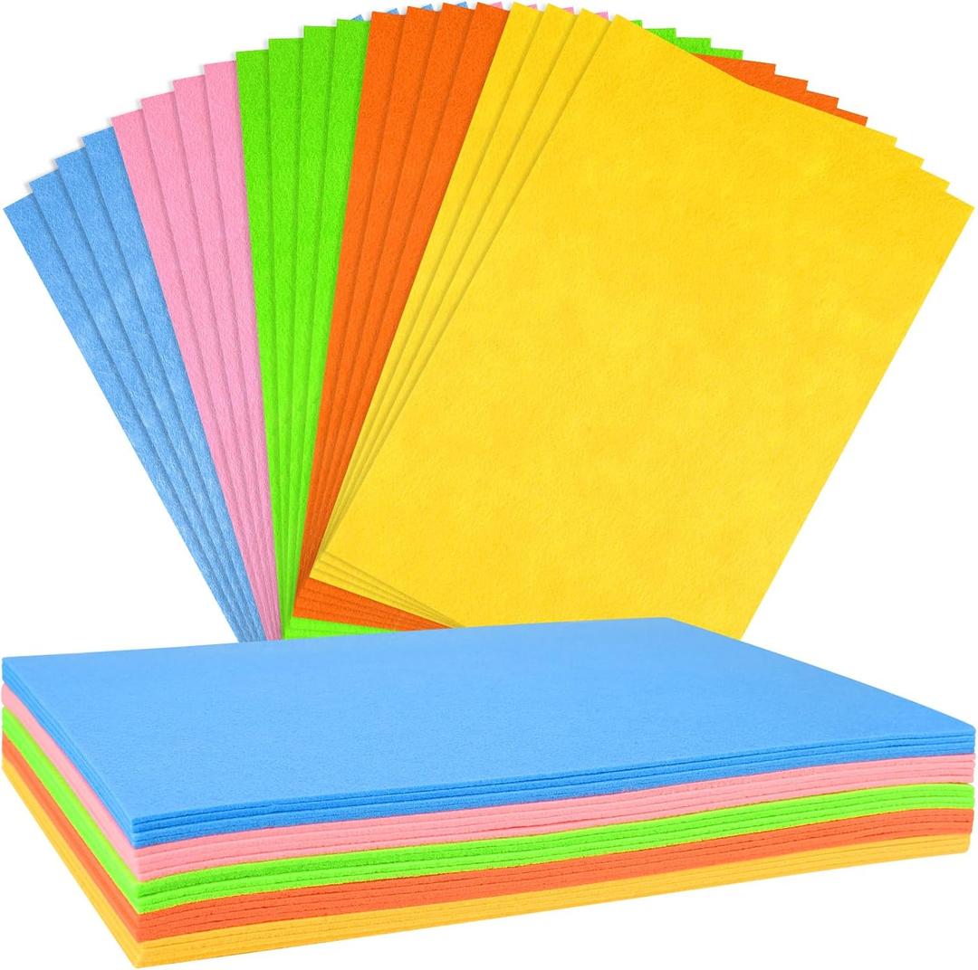 NEBURORA 2mm Thick Felt Sheets for Crafts 20 Pcs Stiff Felt for Crafts, Colorful Felt Fabric Sheets Patchwork Sewing Craft Supplies (Light Colors Mixed) (Light Green,pink,blue,yellow,orange)