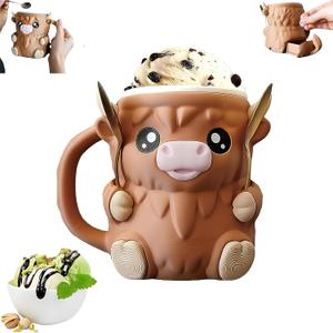 2 x Ice Cream Pint Holder, Highland Cow Ice Cream Holder, with 1 spoon, Gift for cream Lovers