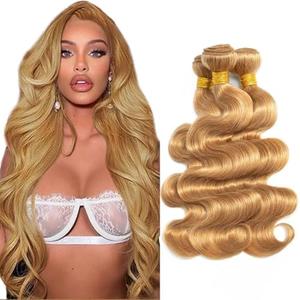 Color #27 Bundle Honey Blonde Body Wave Human Hair Bundles 14 16 18 Inch Color #27 Body Wave Bundles Human Hair Weave Golden Blonde Bundle