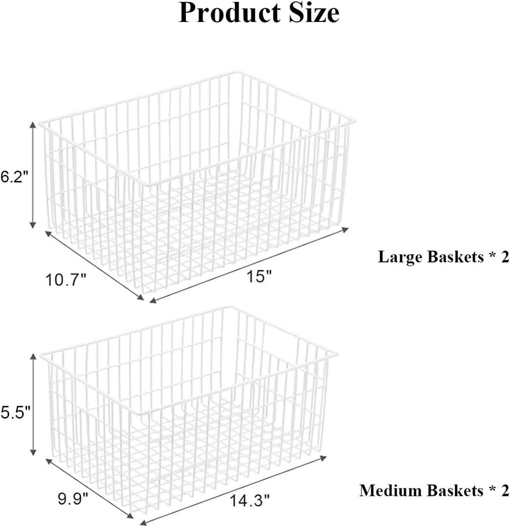 Orgneas Freezer Organizer Bins, Upright Freezer Basket Drawer Organizer Bins, Better Air Circulation Metal Wire Storage Container Bin For Chest Deep Freezers, Easy Sort & Get Food, 1 Large 1Medium