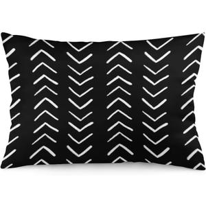 Boho Throw Pillow Cover Queen Size Black Pillowcase Modern Stripe Geometric Aztec Tribal Polyester Lumbar Pillow Case Decorative Standard Pillow Cases with Zipper Rectangle Cushion Covers 20"x30" (Color 14)