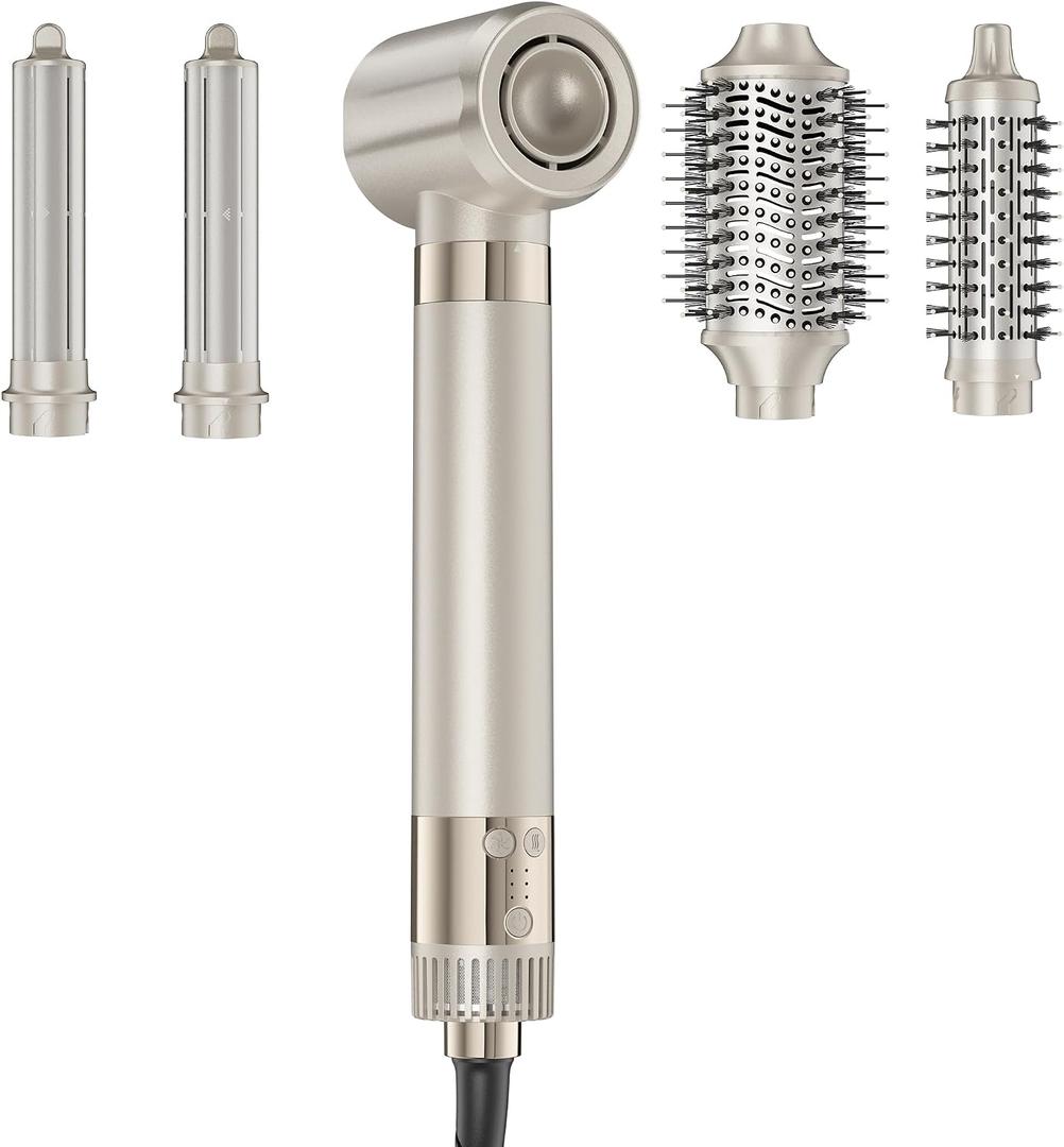 MESCOMB 5-in-1 Hot Air Styler Kit 110,000 RPM Fast-Drying Dryer, Auto-Wrap Curlers, Straightening & Volumizing Brushes All-in-One (Champagne White)