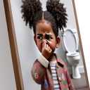 Framed Funny Black Girl Bathroom Canvas Wall Art Humor African American Kids Stank Face Bathroom Unpleasant Smell Cover Nose Picture Wall Decor Print Artwork for Kids Washroom Toilet Home Decor