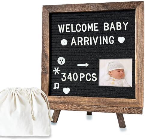 Felt Letter Board 10x10" 340 Letters, Numbers & Symbols, Wall Mount or Stand Display, Changeable Message Board for Quotes & Notes, Home/School/Office/Hotel/Restaurant/ Coffee Shop, 2 Storage Bags, Dark Brown Wood Frame