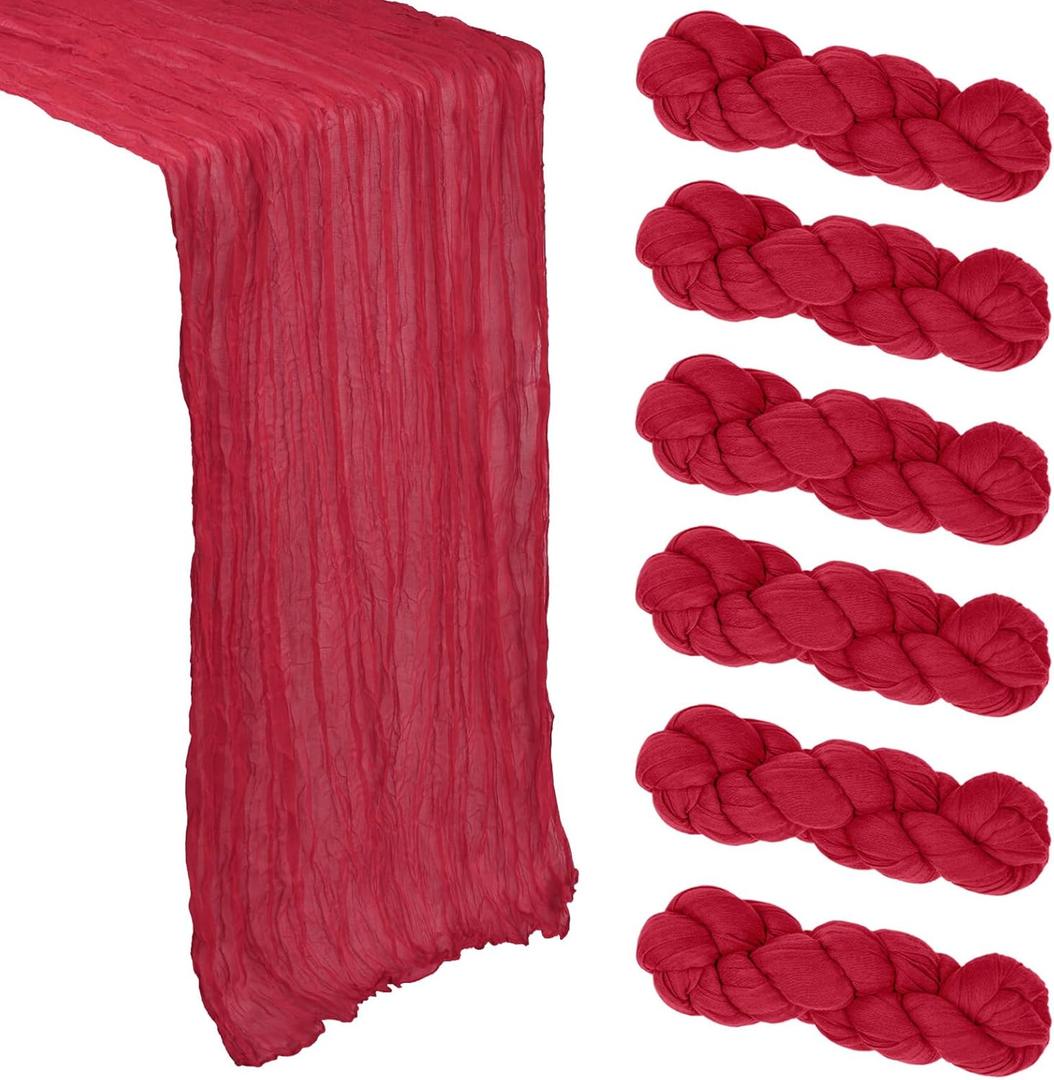 6 Pack Red Cheesecloth Table Runner 10Ft Gauze Cheese Cloth Table Runner 35x120 Inch Boho Sheer Rustic Fabric for Party Decor Baby Shower Summer Wedding Centerpiece Home Table Decorations